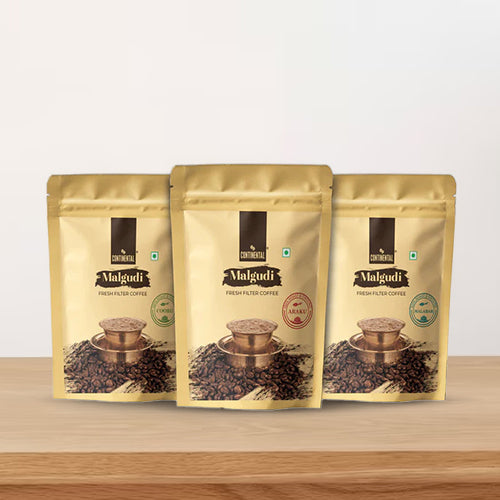 Continental Malgudi | Malabar + Araku + Coorg - Each 200g| Roast & Ground Coffee Powder | Filter Coffee | 100% Coffee