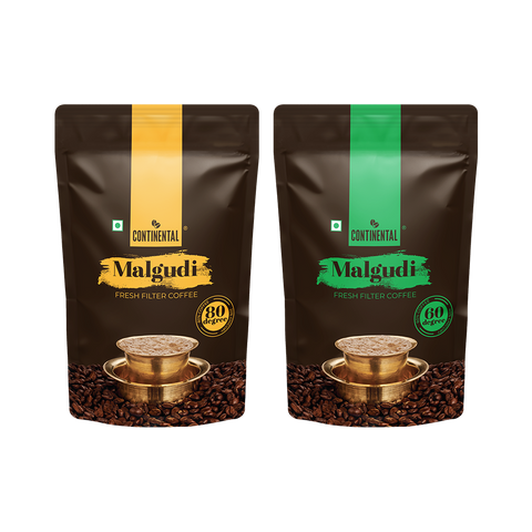 Continental Malgudi - 500g Pouch Combo | PACK OF 2 | 80% Coffee 20% Chicory + 60% Coffee  40% Chicory | Roast & Ground Coffee Powder | Filter Coffee Powder